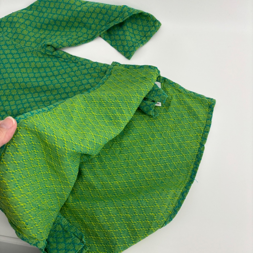 Fabindia Kurta Kids 2-3 Years Green Cotton Long Sleeve Button Ethnic Tunic Top - Picture 9 of 9